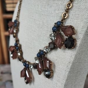 J. Crew Art Deco Revival Oxidized Brass Statement Necklace Lifesaver Clasp EUC